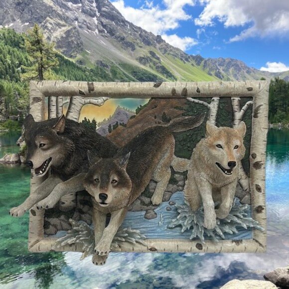 Rare Bradford Exchange "The Force of Nature Living Print" 3D Wolves Wall Art - Picture 1 of 14
